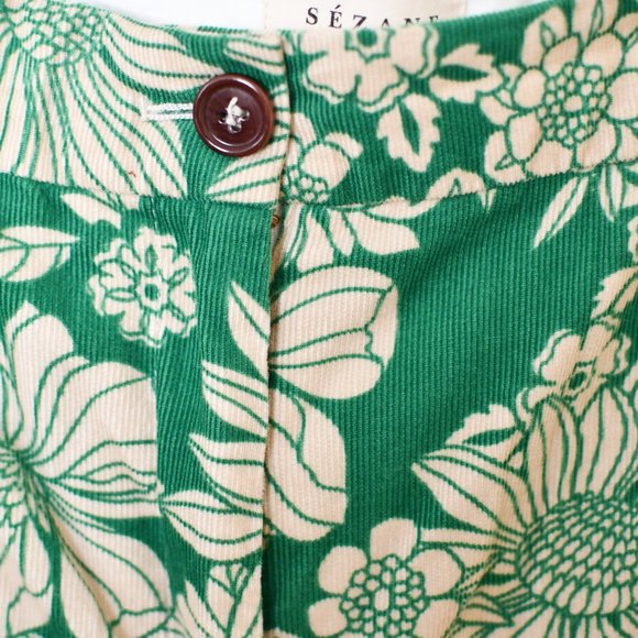 Sezane Floral Print Green Corduroy Trouser Pants - Picture 4 of 6